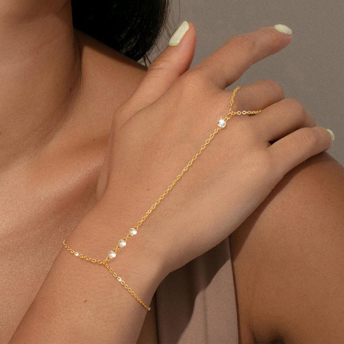 Leaf Diamond Hand Chain Bracelet