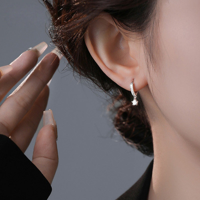 Double Pavé Hoop Earrings with Solitaire Drop