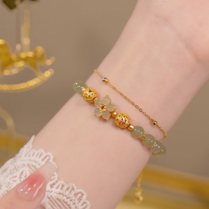 Sun flowers ? Emerald Jade stone double bracelet
