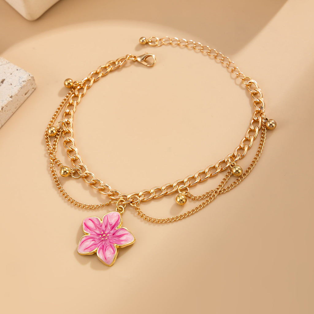 Bohemian Multi-Layer Enamel &amp; Natural Charm Anklet