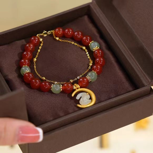 Natural Red Agate ? Moon Rabbit Bracelet
