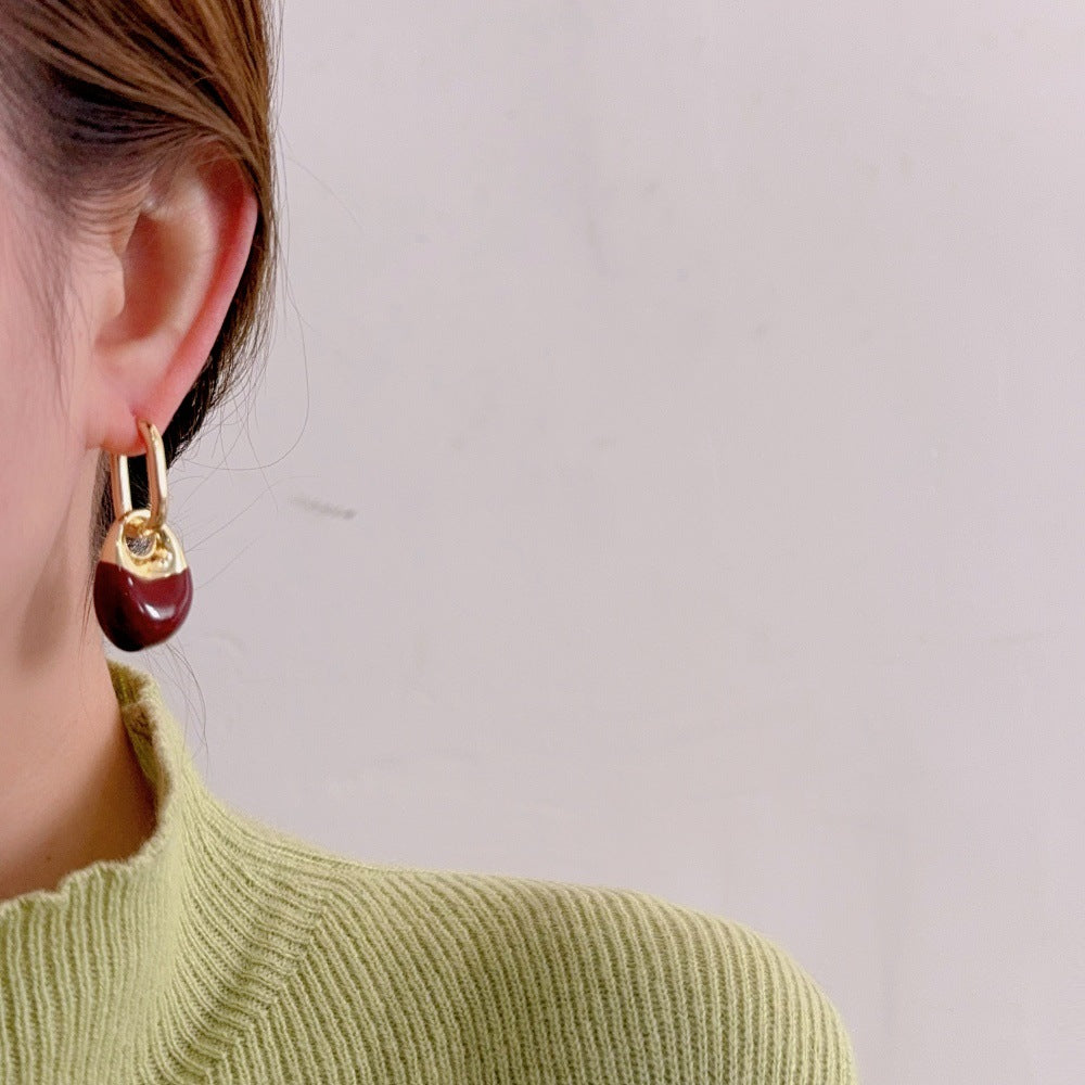 Modern Bean Drop Hoop Earrings