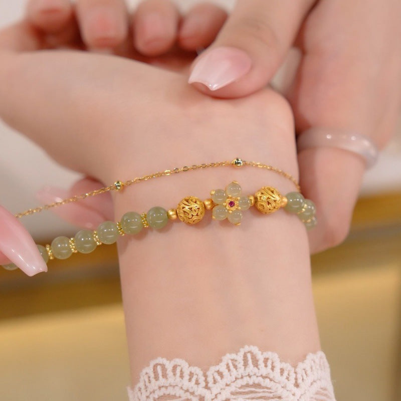 Sun flowers ? Emerald Jade stone double bracelet