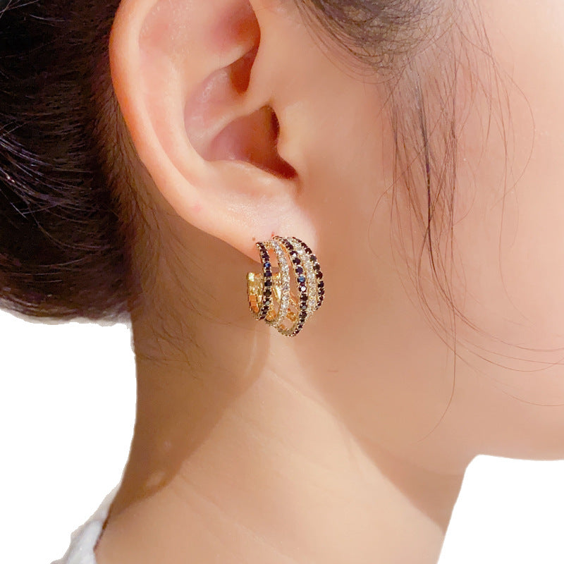 Black & White Pavé Multi-Layer Hoop Earrings