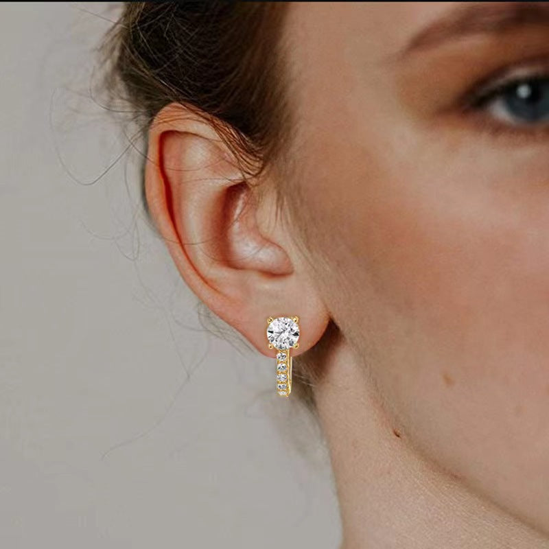 4-Prong Round Drop Huggie Earrings