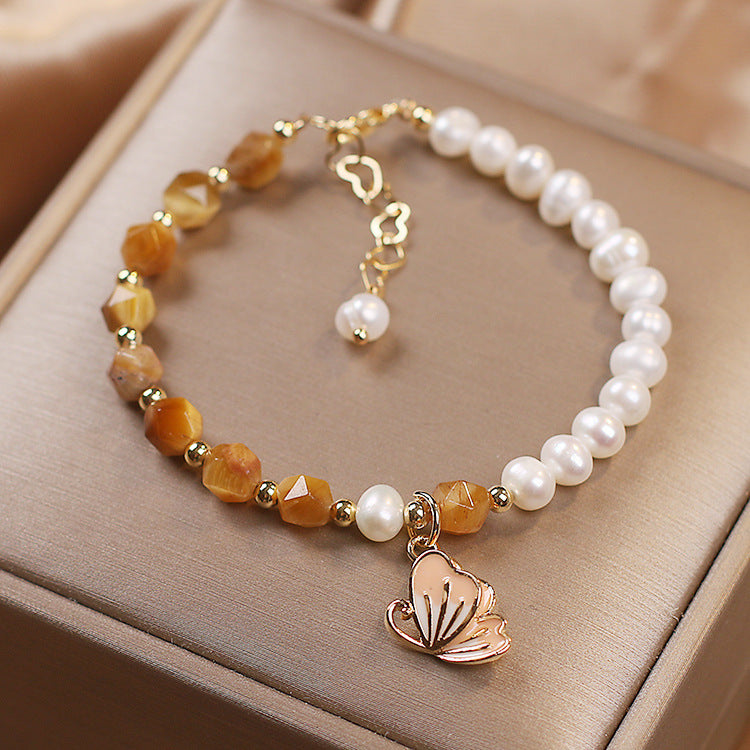 Summer Butterflies ? Freshwater Pearl & Agate Bracelet