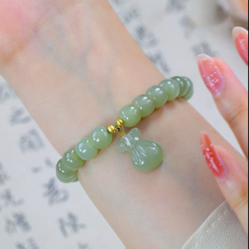 Fortune ? Money bag Emerald Jade Stone bracelet
