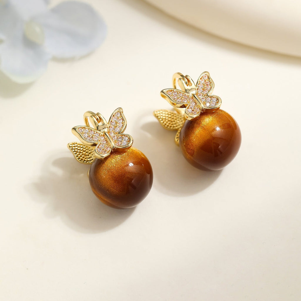 Natural Amber Butterfly Drop Earrings