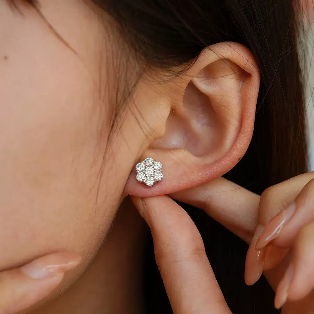 Moissanite Cluster Flower Stud Earrings