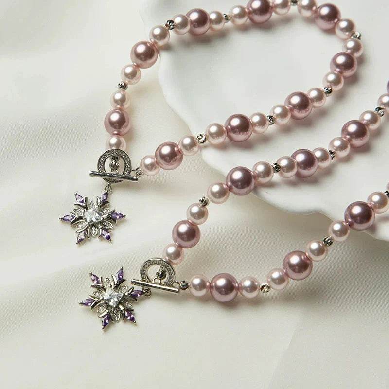 Lilac Pearl & Starburst Crystal Necklace