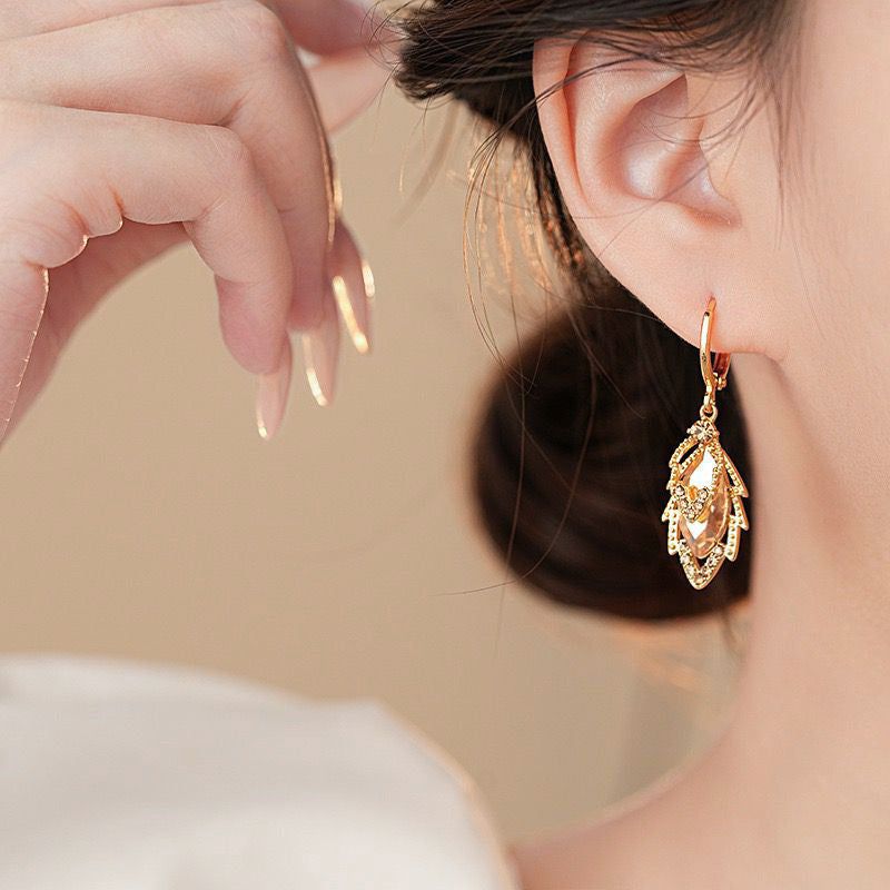 Vintage Marquise Gemstone Drop Hoop Earrings