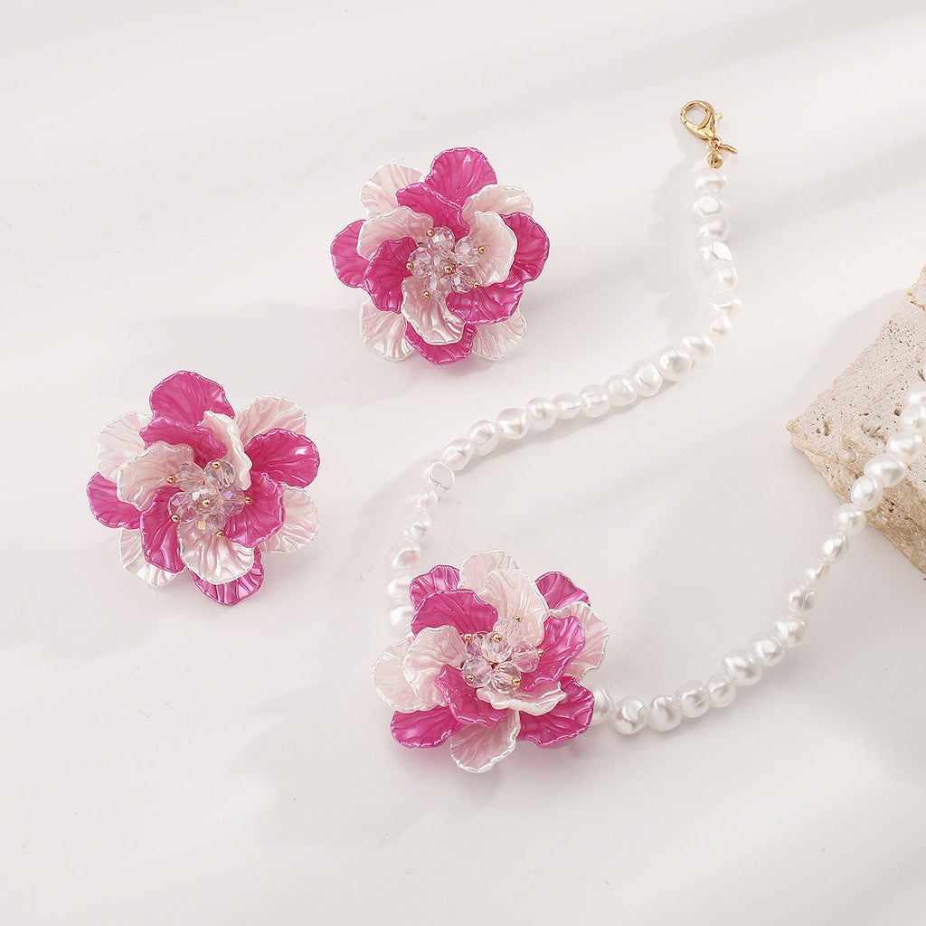 Camellia Pearl Necklace Earring Set
