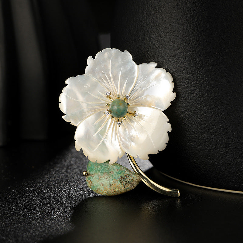 Imperial Jasper Shell Flower Brooch