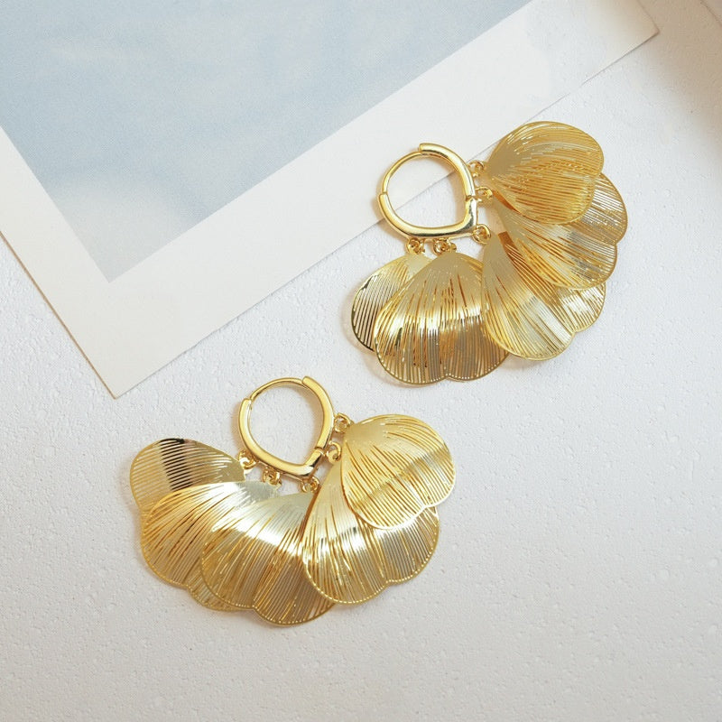 Elegant Multi-Layer Leaf Drop Hoop Earrings