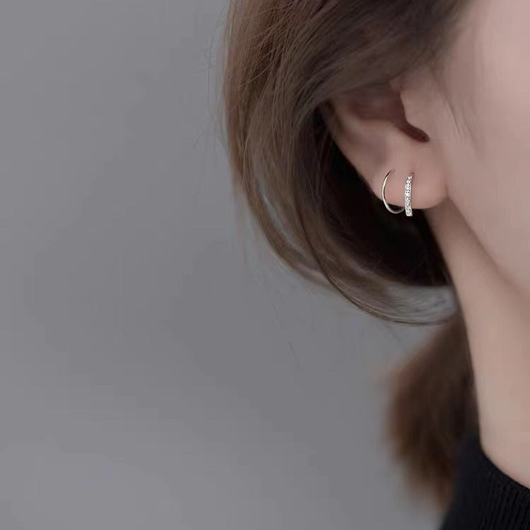Sparkling Hoop Earrings &  Wave Ear Cuff Set