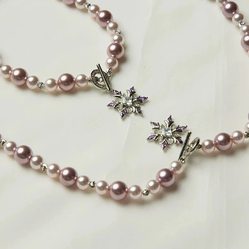 Lilac Pearl & Starburst Crystal Necklace