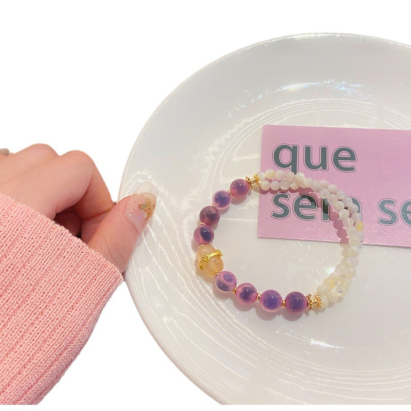 Natural Sugar Heart Agate & Shell Bead Bracelet
