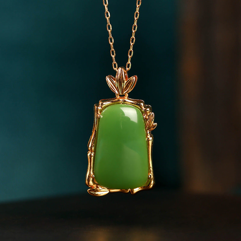 Natural Jade Bamboo Pendant Necklace