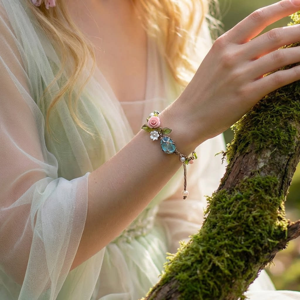 Natural Crystal Woven Flower Bracelet