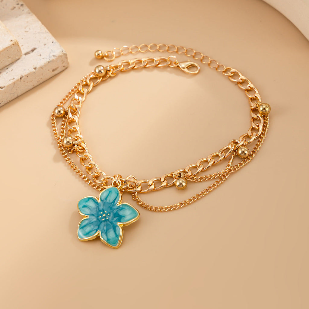 Bohemian Multi-Layer Enamel &amp; Natural Charm Anklet