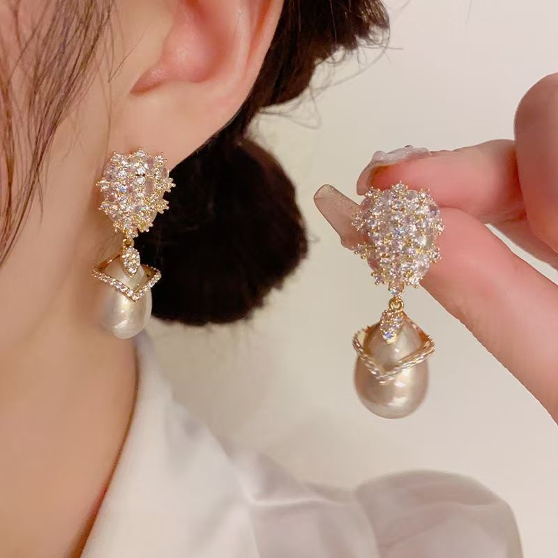 Baroque Pearl Pavé Drop Earrings