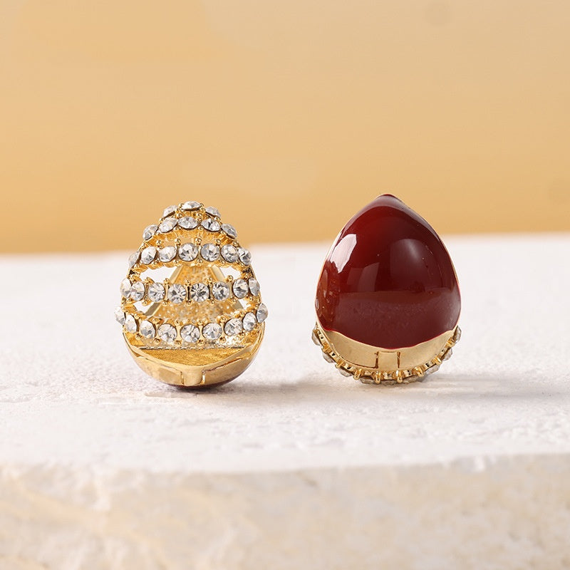 Red Enamel Pavé Teardrop Hoop Earrings