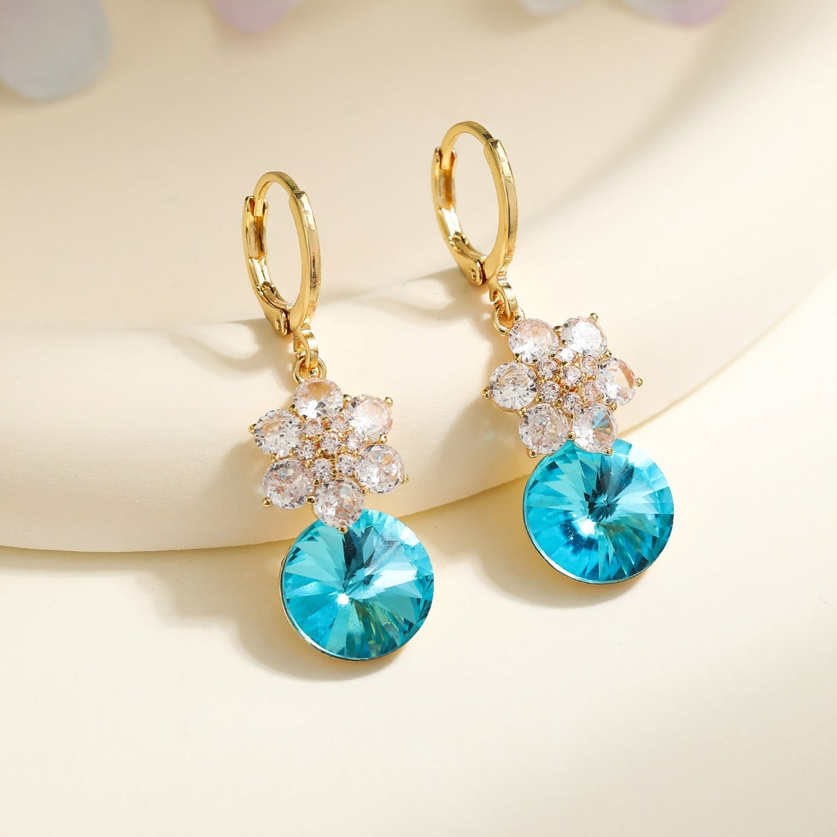Vintage Floral Crystal Drop Earrings