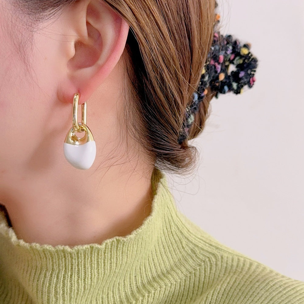 Modern Bean Drop Hoop Earrings
