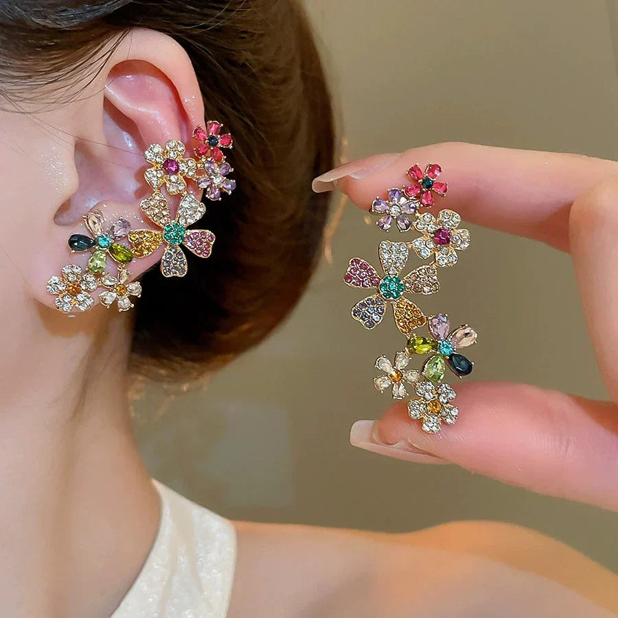 Colorful crystal flower earrings