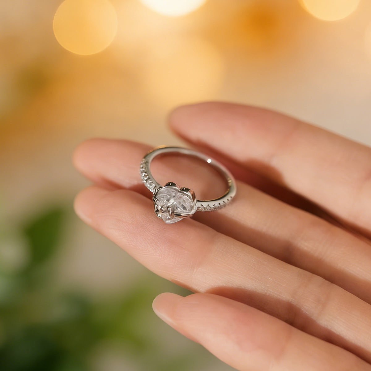Bow Heart Moissanite Ring