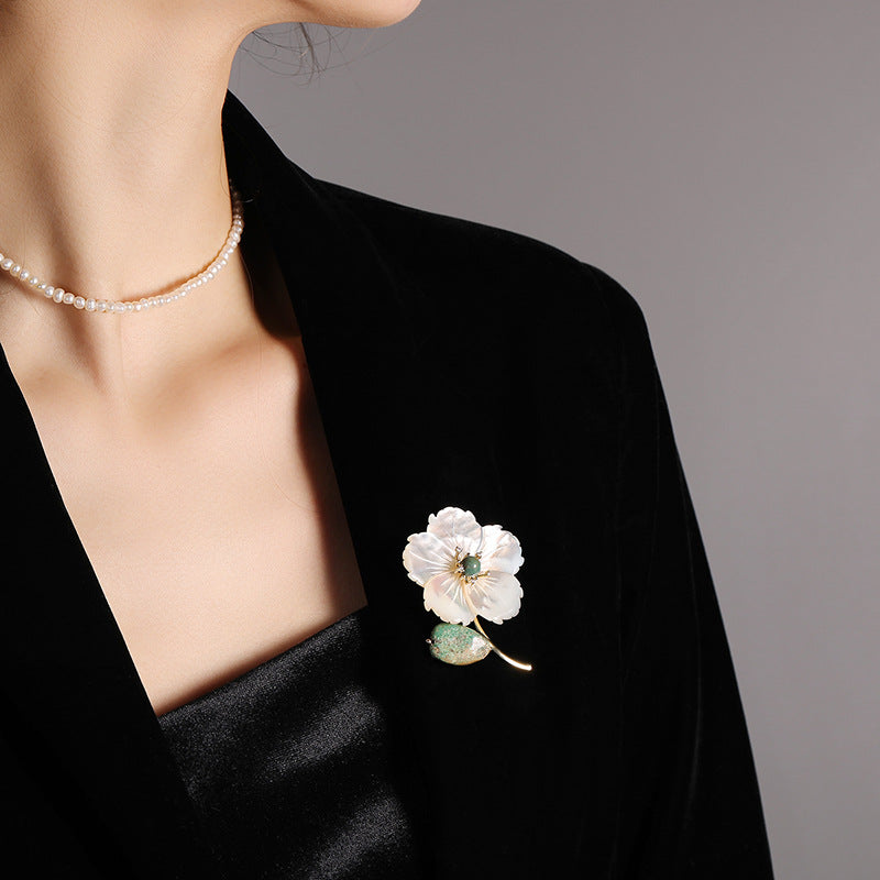Imperial Jasper Shell Flower Brooch