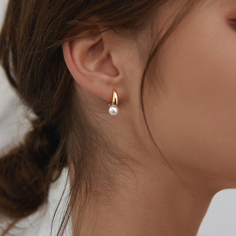 Minimal Pearl Hoop Earrings