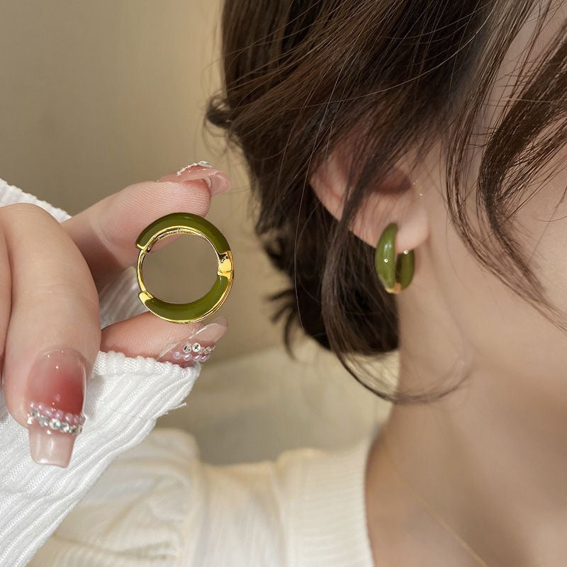 Classic Green Enamel Hoop Earrings