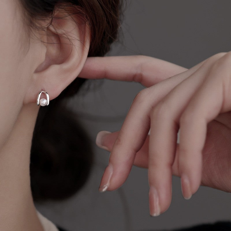 Refined Pearl Embrace Stud Earrings