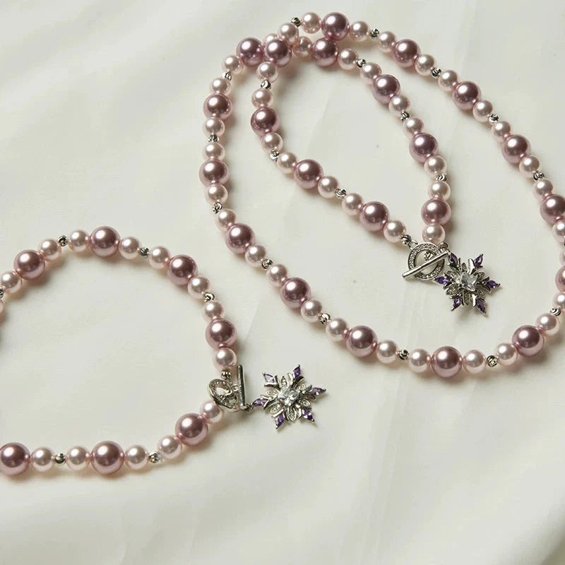 Lilac Pearl & Starburst Crystal Necklace
