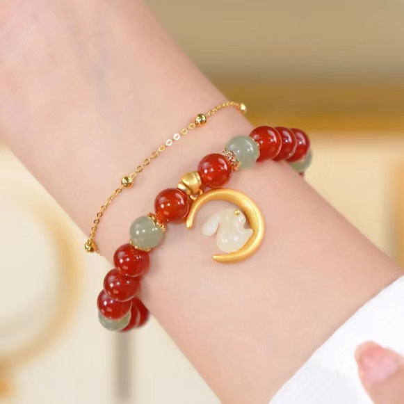 Natural Red Agate ? Moon Rabbit Bracelet