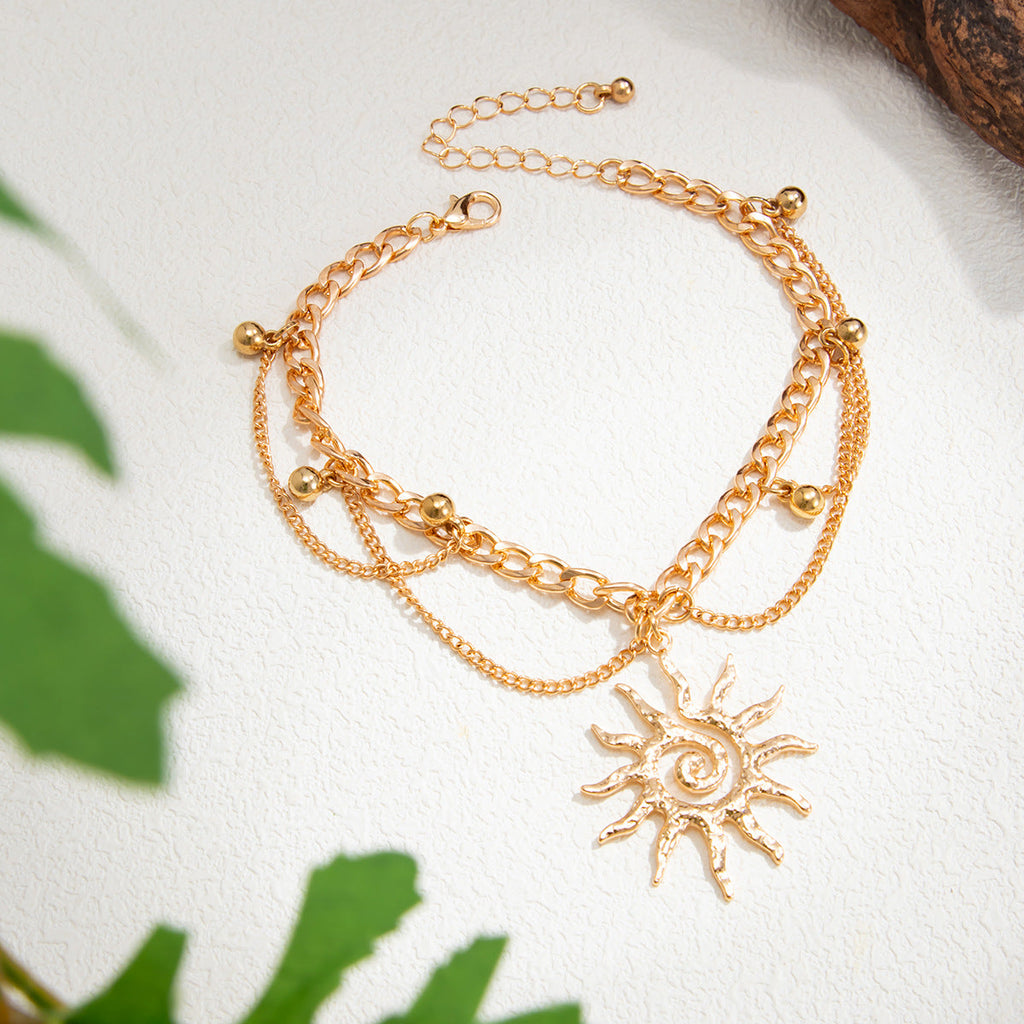 Bohemian Multi-Layer Enamel &amp; Natural Charm Anklet