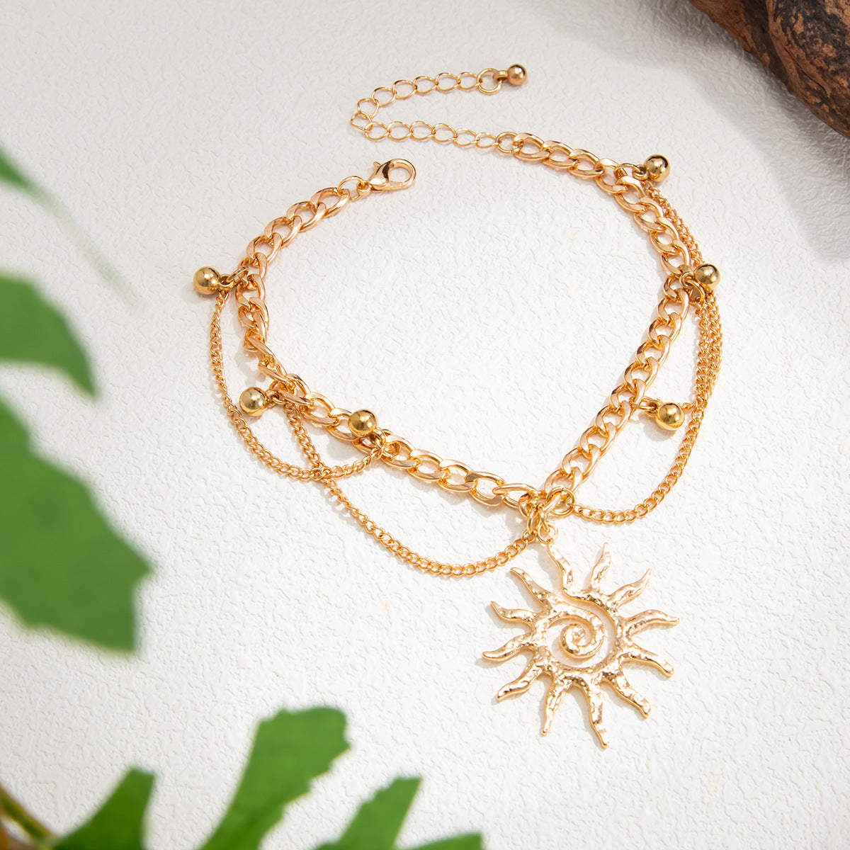 Bohemian Multi-Layer Enamel &amp; Natural Charm Anklet