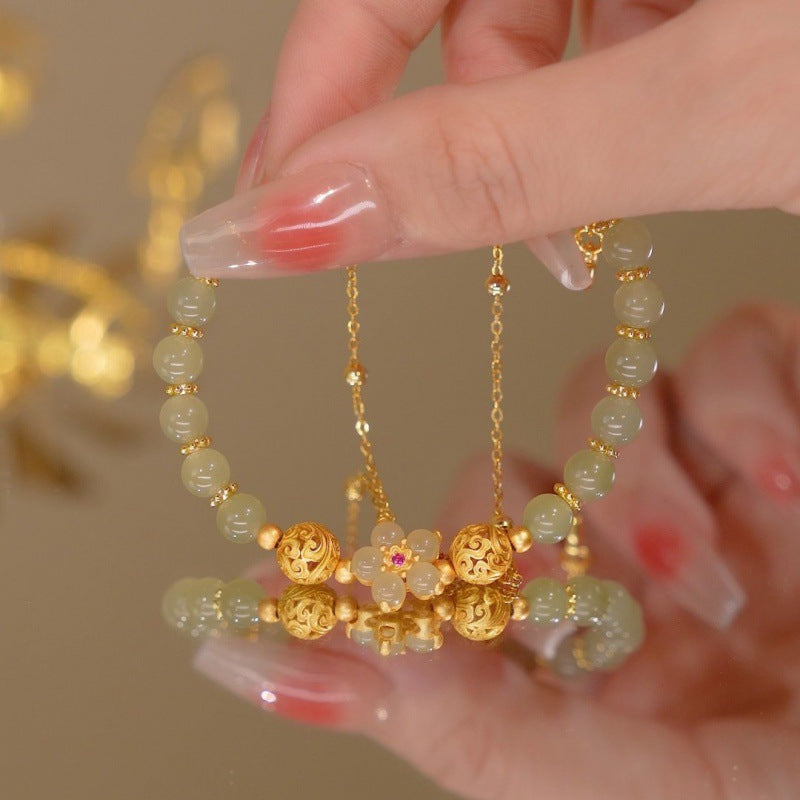 Sun flowers ? Emerald Jade stone double bracelet