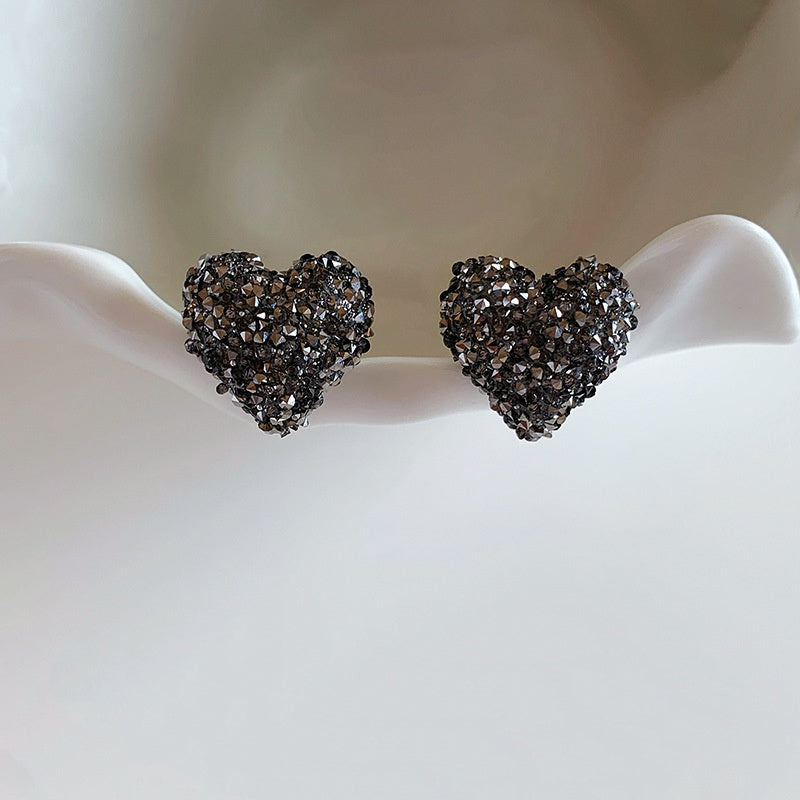 Black Pavé Heart Stud Earrings