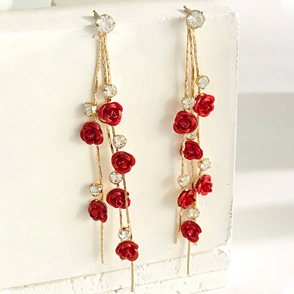 Floral Tassel Stud Earrings