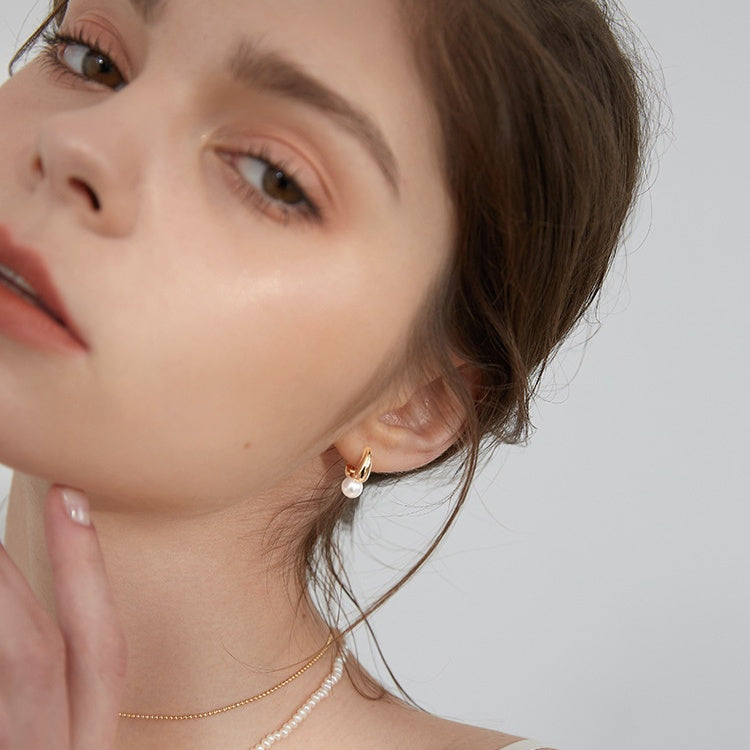 Minimal Pearl Hoop Earrings