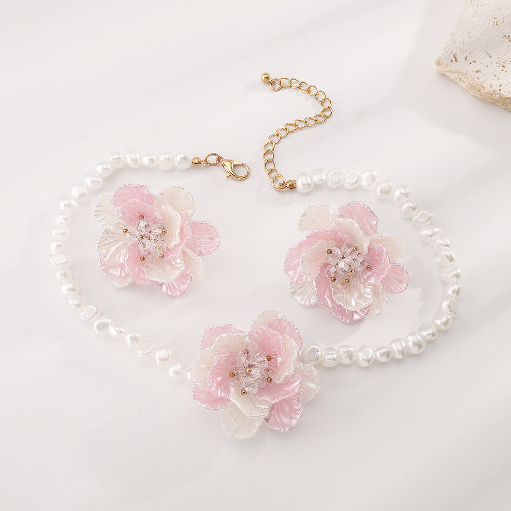 Camellia Pearl Necklace Earring Set