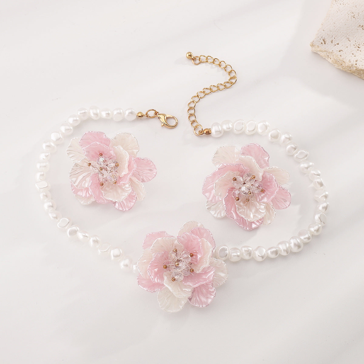 Camellia Pearl Necklace Earring Set