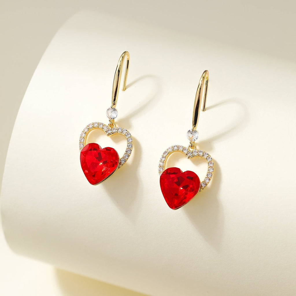 Linked Heart Crystal Drop Earrings