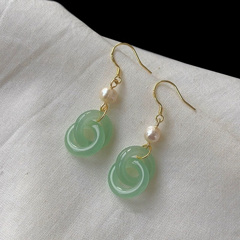 Jade Knot & Pearl Earrings