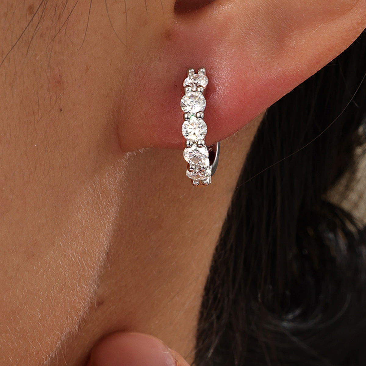 Radiant Five-Stone Pavé Hoop Earrings