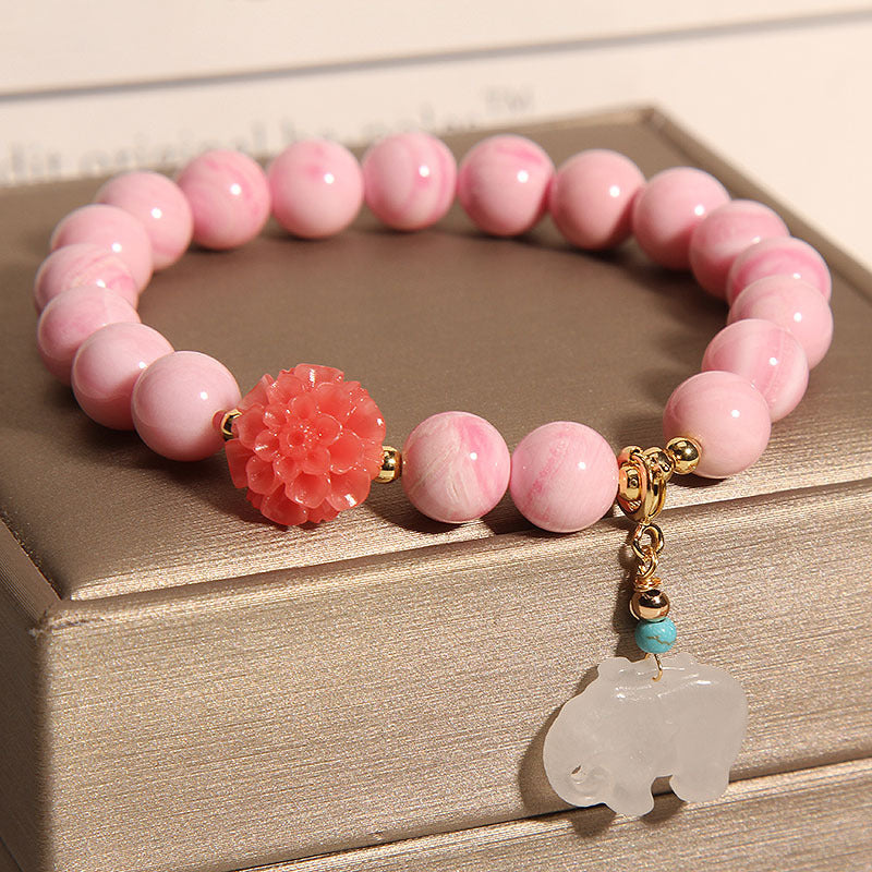 Natural deep sea pink shell beads & Emerald Jade stone bracelet