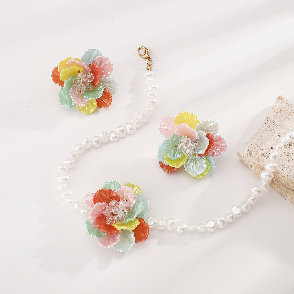 Camellia Pearl Necklace Earring Set