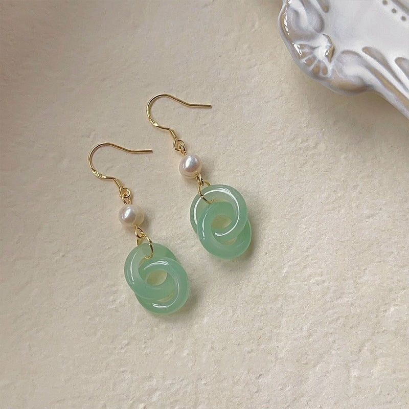 Jade Knot & Pearl Earrings